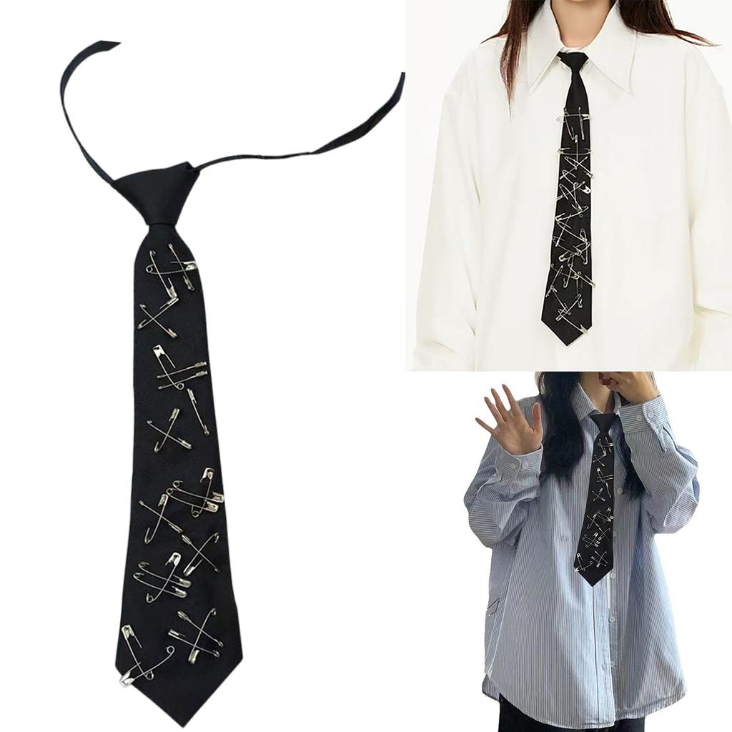 Y2K Girl Tie for Theme Party Knotfree Neck Tie with Pin Decors School Event Shirt Tie for Everyday Use Uniform Accessory