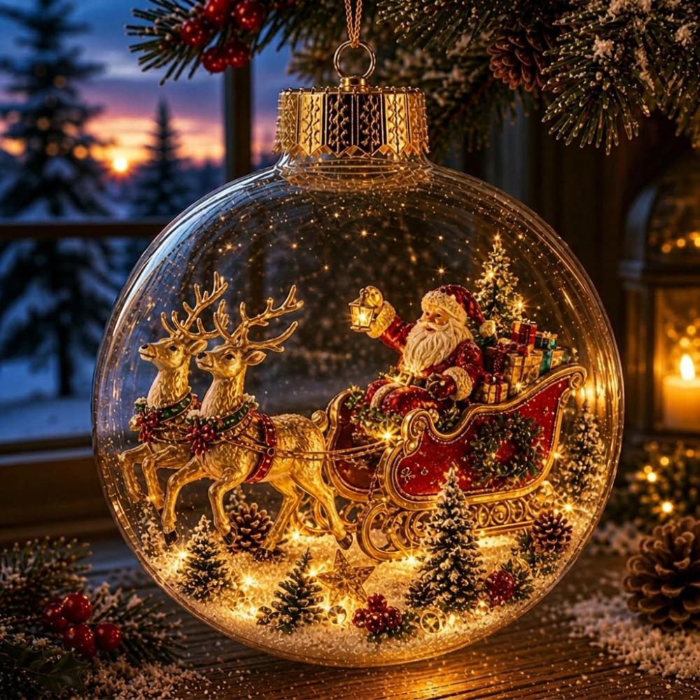 Vintage Winter Transparent Snow Scene Bauble Clear Christmas Sphere Decor Fireplace Hanging