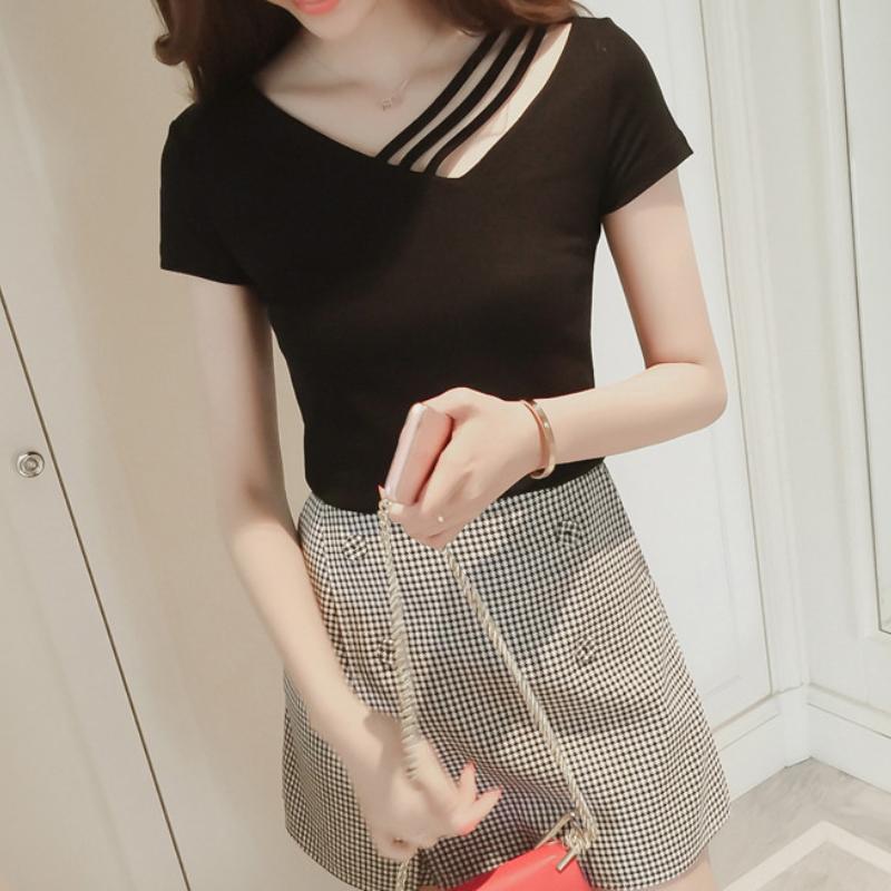 Сексуальные однотонные топы на бретелях с v-образным вырезом и короткими рукавами, женская базовая футболка, повседневный модный укороченный топ, женская футболка, укороченный топ из летней ткани