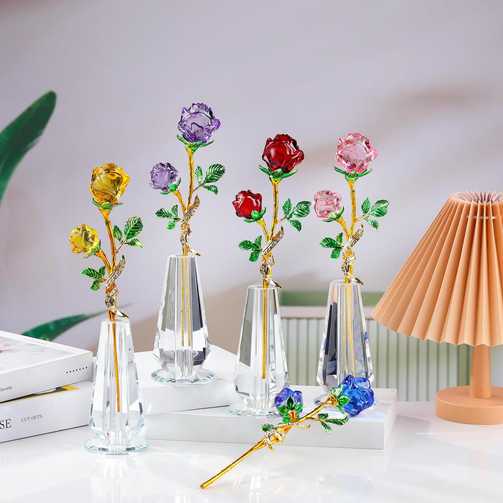 Фигурка фиолетовой розы из хрусталя K9 для фиолетовой розы в качестве романтического или дневного подарка для нее или для подруг, неувядающая ваза, день рождения, День святого Валентина,