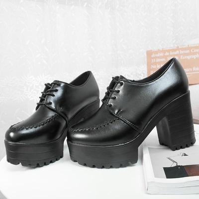 Мода Весна и Осень Новый стиль мода Круглый носок высокий каблук Женская обувь Перекрещенный союзка досуг Квадратный каблук Женская обувь