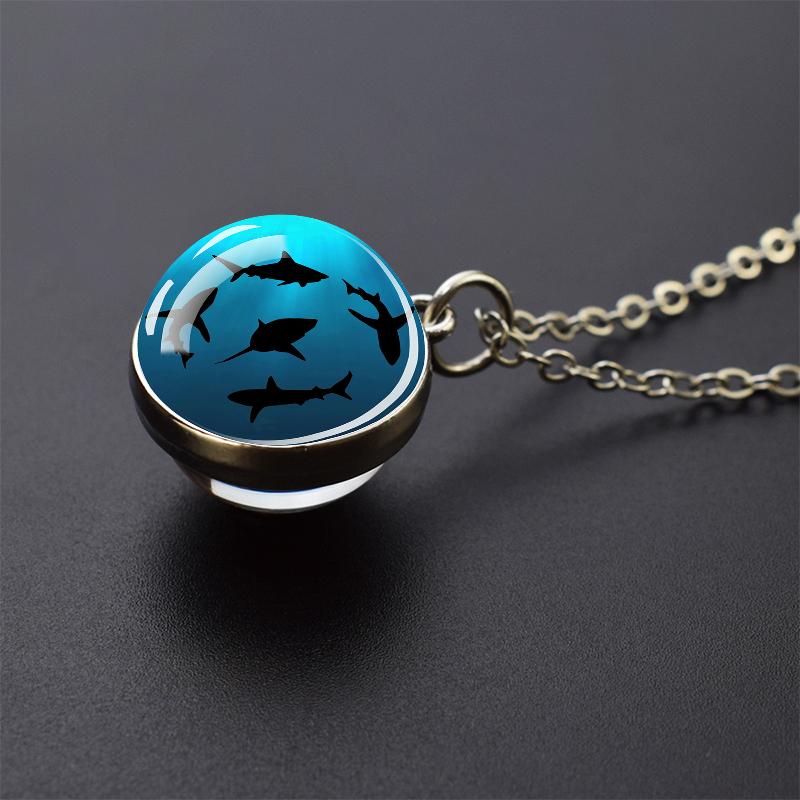 Ювелирные ожерелья с синим морем и морской жизнью, черепаха, дельфин, ракушки, двухсторонний хрустальный стеклянный шар, кулон, ожерелье для женщин и мужчин, подарок