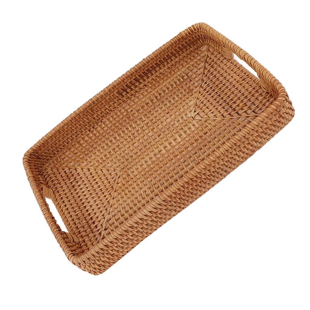 Serving Basket Tray with Handles Rattan Rectangle Large Capacity Durable Decorative Tray for Fruits Dessert Kitchen