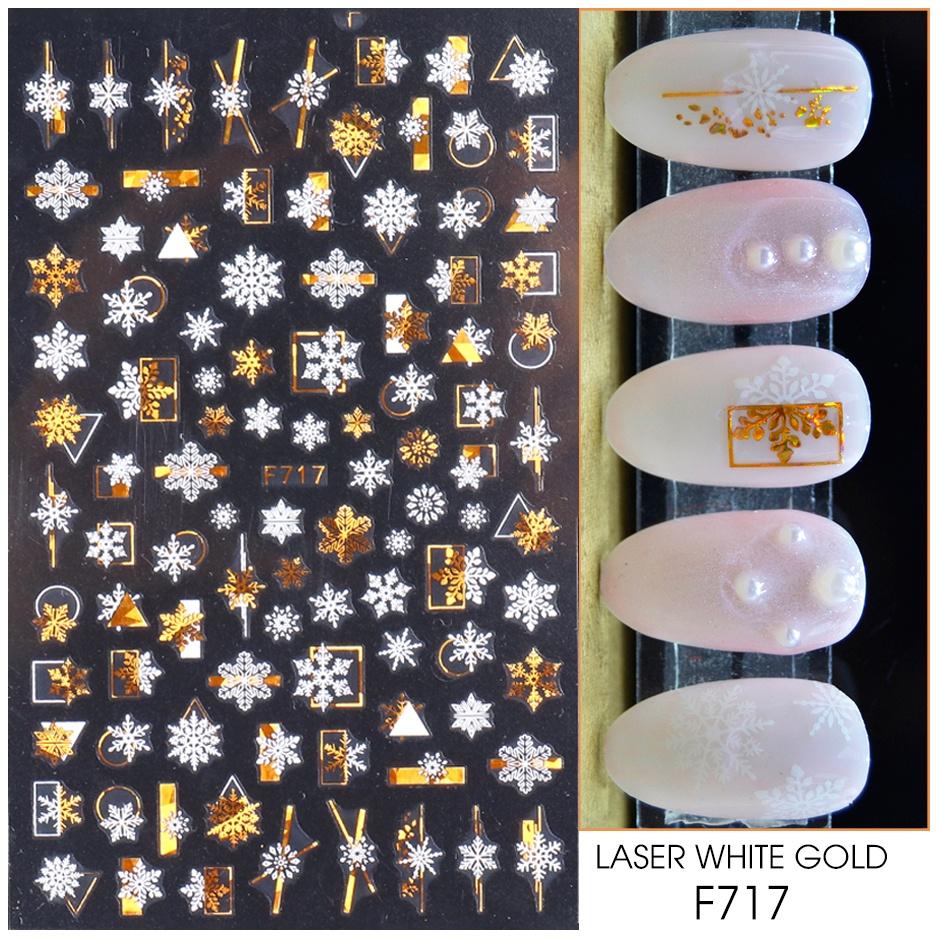 1 лист 3D Рождественская серия наклейки для ногтей наклейка дизайн ногтей украшения белый лазер золото красочные зимние снежинки лист сердце