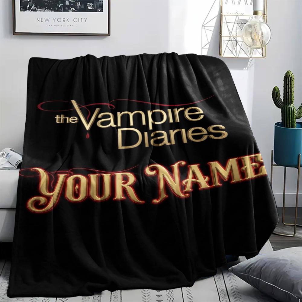 1PC Custom Name Vampire Diaries Patterned Flannel Blanket Suitable For All Seasons for Home Decor Warmth and Comfort Gifts Holiday Present
