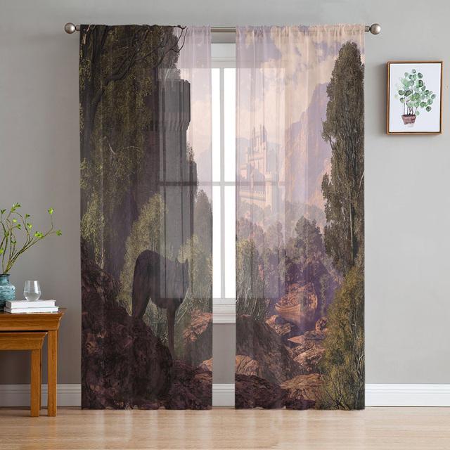 Озеро, лес, пейзаж, горы, пейзаж, тюлевые шторы для гостиной, оконные прозрачные современные шторы для декора спальни