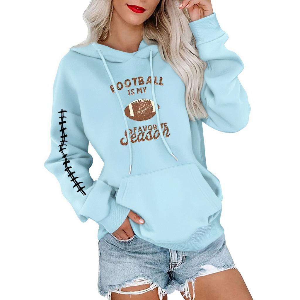 Женский модный, повседневный, удобный свитер с круглым вырезом, капюшоном, длинными рукавами и принтом в стиле регби