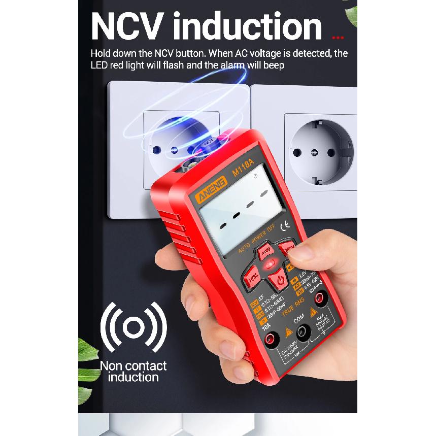 ANENG M118A Digital Mini Multimeter Tester 6000counts Auto Mmultimetro True Rms Tranistor Meter with NCV Data Hold Flashlight