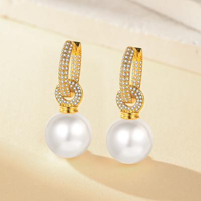 Exquisite Micro-inlaid Two Pearl Zircon Ear Buckles for Women's Fashion Light Luxury Atmospheric Elegant Earrings for Women
