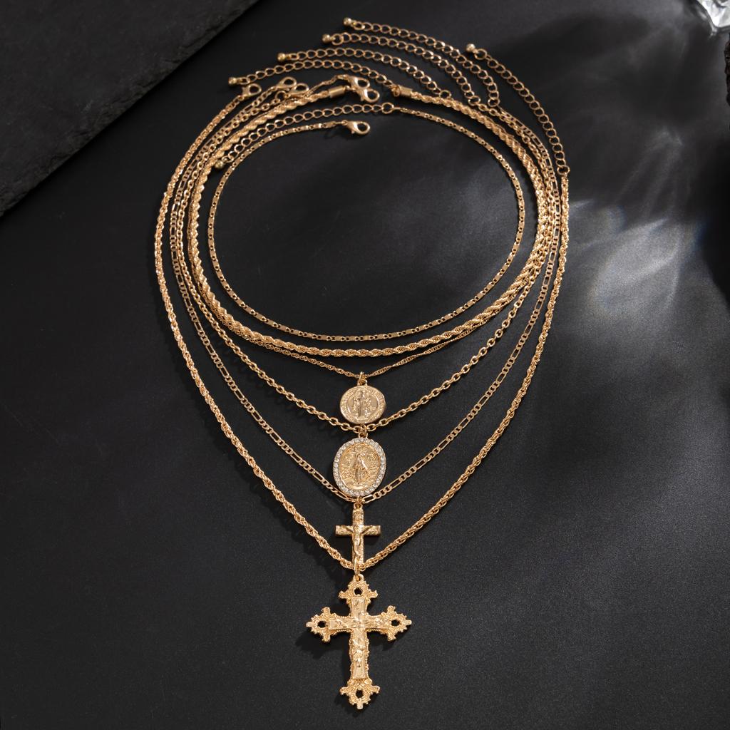 SHIXIN 6 Pcs/Set Hip Hop Jesus Cross Pendant Necklace for Men Punk Gothic Multilayer Stackable Choker Collar Chain Male Jewelry