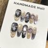 Handmade Press On Nail Autumn Winter Sparkling Black Purple Cat Eye Diamond Light Luxury Fake Nail Patch Artificial Nail Reusable
