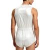 Mens Waterproof Bodysuit Sleeveless Openable Crotch Buttons Back Zipper Elastic Waistband Romper