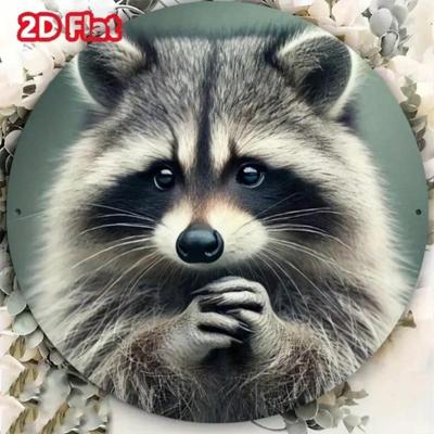 2D Металлическое Искусство Енот Очаровательные Решительные Глаза Персонализированный Декор для Дома и Офиса Настенный Подарок