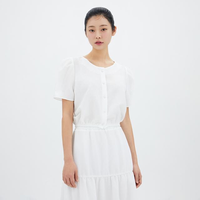 LAP Round Button Puff Sleeve Blouse Ar2Wb580