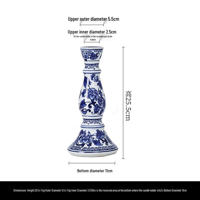 Blue and White Porcelain Candlestick - Ceramic Home Decor for Living Room and Entrance Hall