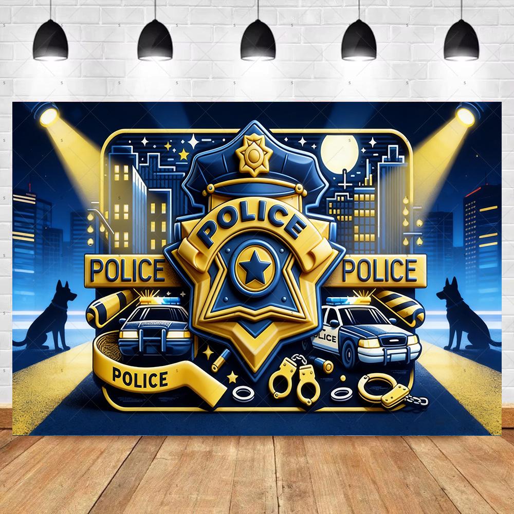Cartoon Police Backdrop Police Station Car Background Banner Kid Birthday Party Decoration Baby Shower Supplies Photography Prop