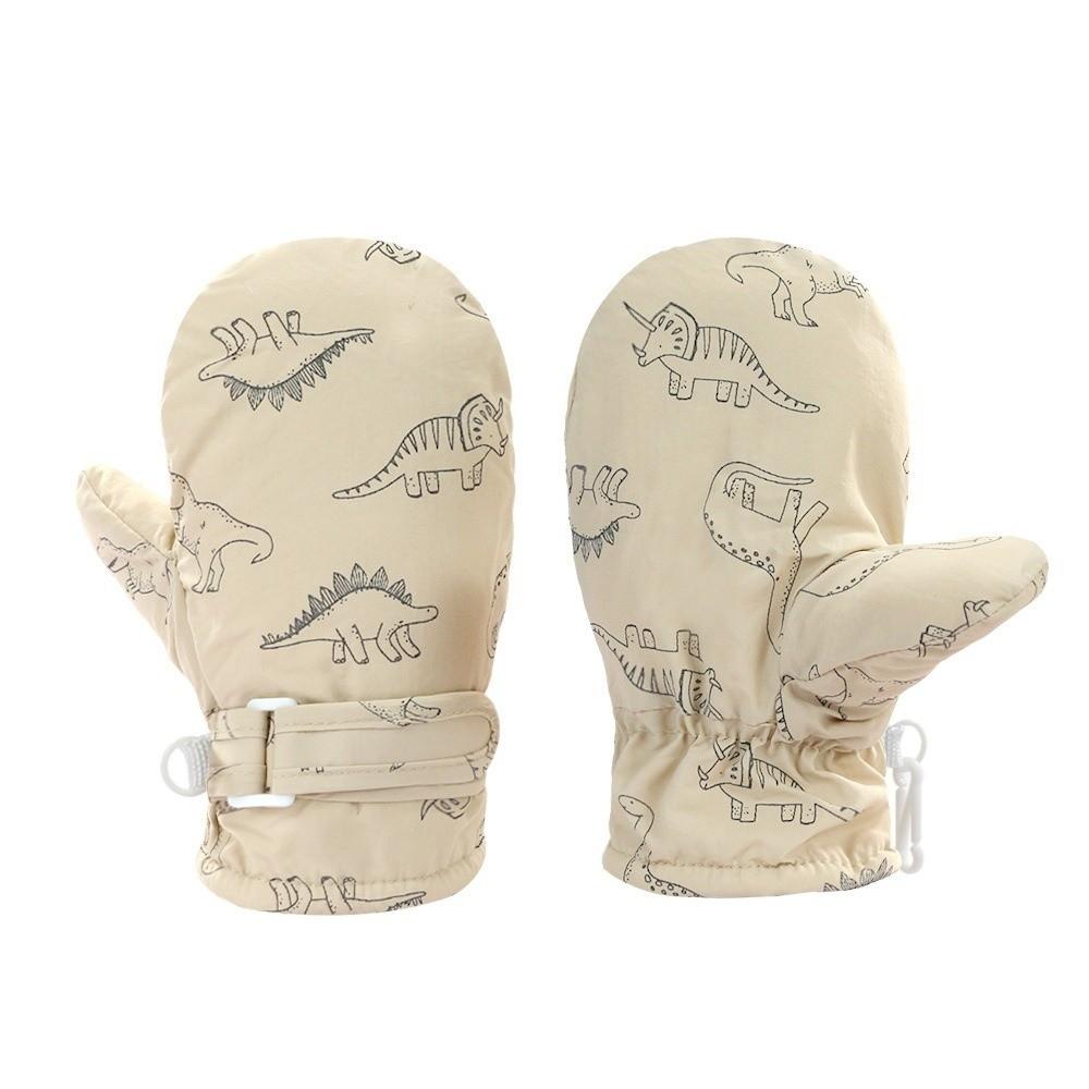 Windproof Cartoon Dinosaur Print Mittens Waterproof Winter Gloves Kids Skiing Snow Gloves Children