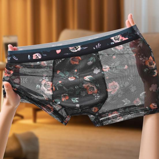 Мужские боксеры ультратонкие сетчатые с принтом средней талии быстросохнущие влагоотводящие домашние трусы больших размеров для сна