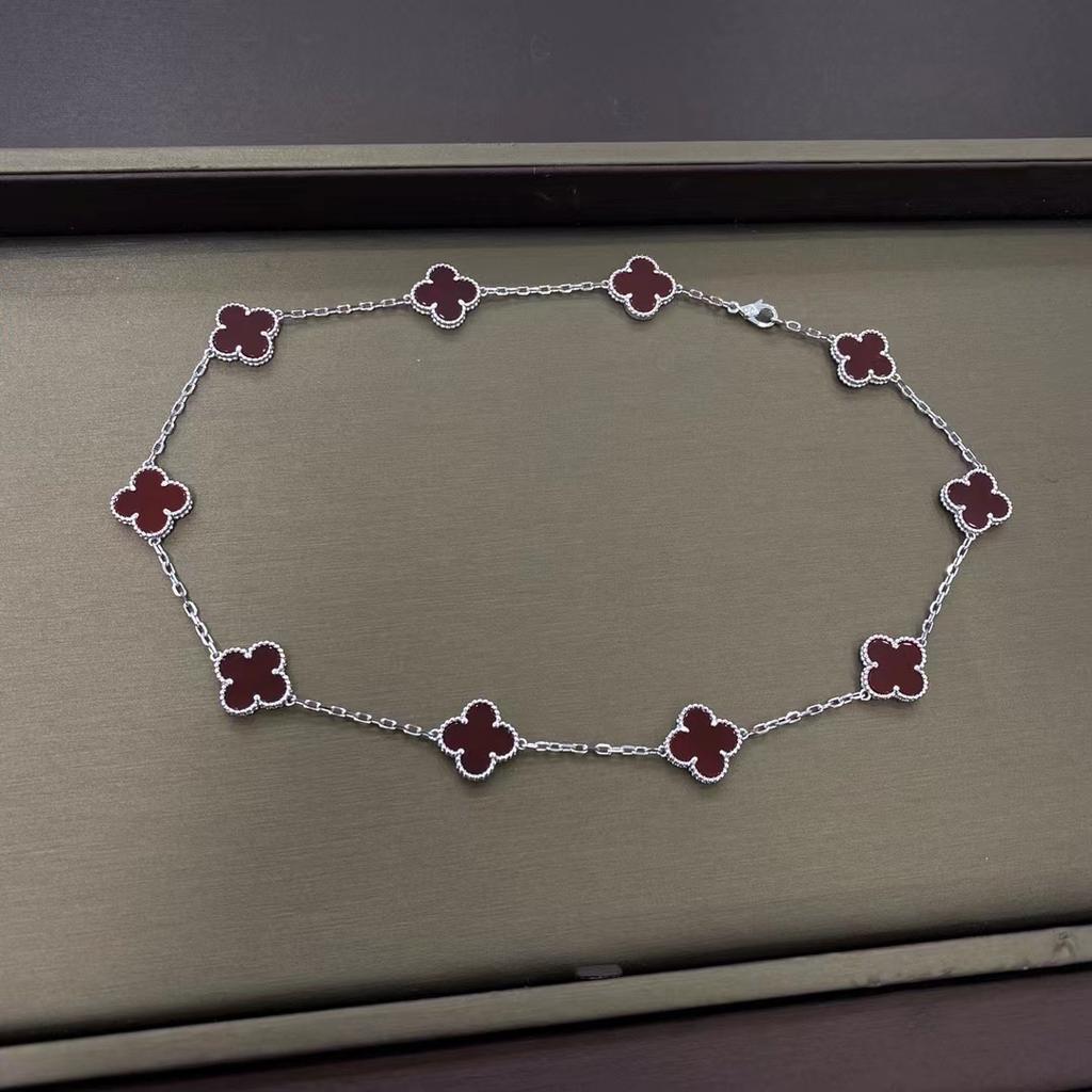 Ten Flower Necklace, Four-leaf Clover White Fritillary Agate Rose Gold 10 Flower Collarbone Chain