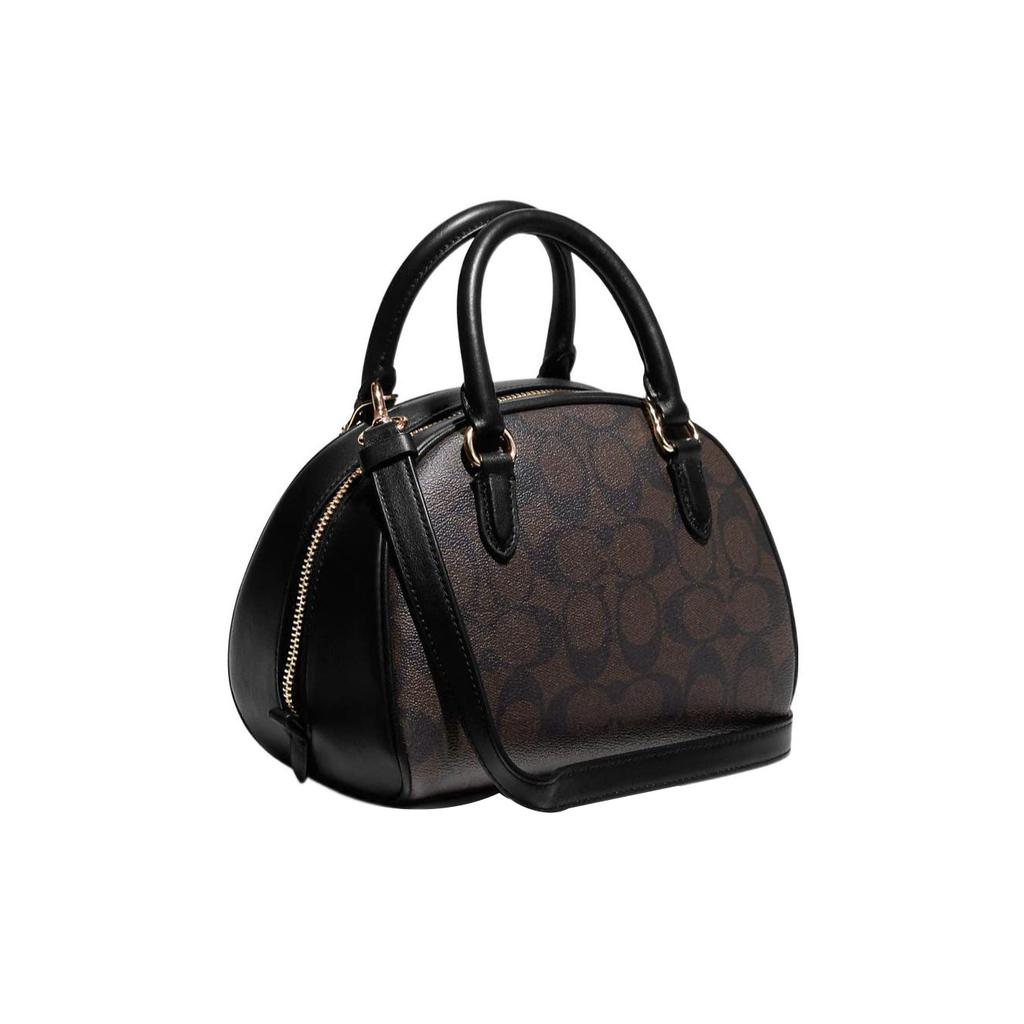 New COACH Sydney Coated Canvas With Leather Dome Bag Handbag Shoulder Bag Crossbody Bag Small Size Women's Black Brown CA591-IMAA8