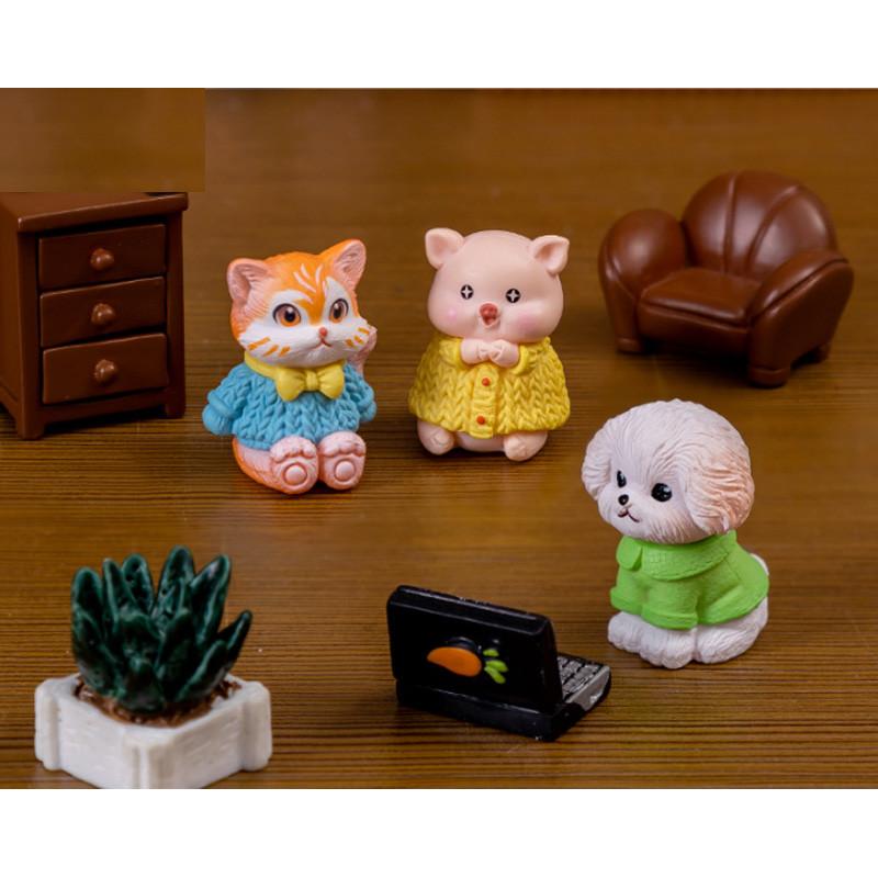 Adorable Resin Animal Figurines For Car Decor Cute Cat Pig Dog Desk Ornaments