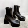 Массивные ботинки челси зимние женские туфли на платформе с застежкой-молнией на высоком каблуке ботильоны с квадратным носком туфли-лодочки панк сексуальные мотоциклетные ботинки