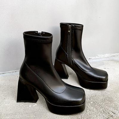 Модные массивные ботинки челси 2024 года, зимние женские туфли на платформе с застежкой-молнией и высоким каблуком, ботильоны с квадратным носком, туфли-лодочки в стиле панк, сексуальные мотоциклетные ботинки