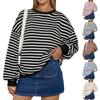Женская мода круглый вырез полосатый длинный рукав повседневный спортивный свитер топ