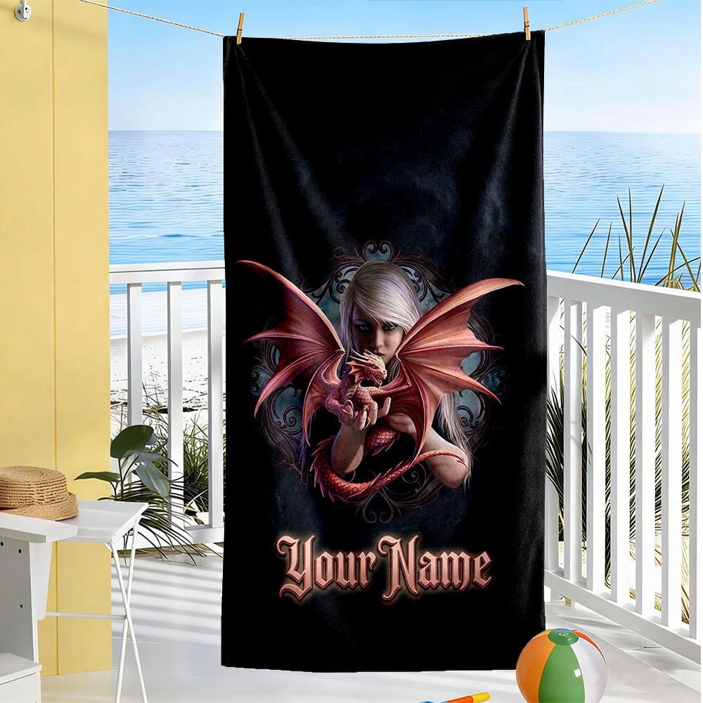Gothic Illustrations Customizable Name Beach Towel Super Soft Microfiber Quickdry Fabric