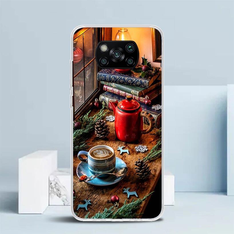 Зимний Кофе Рождественский Чехол Для Телефона Для Xiaomi Poco F7 Ultra X5 X6 X7 Pro M7 Redmi 15C 15 13C 13 12C 12 10C 10 10A 9 9C 9A 9T Cov