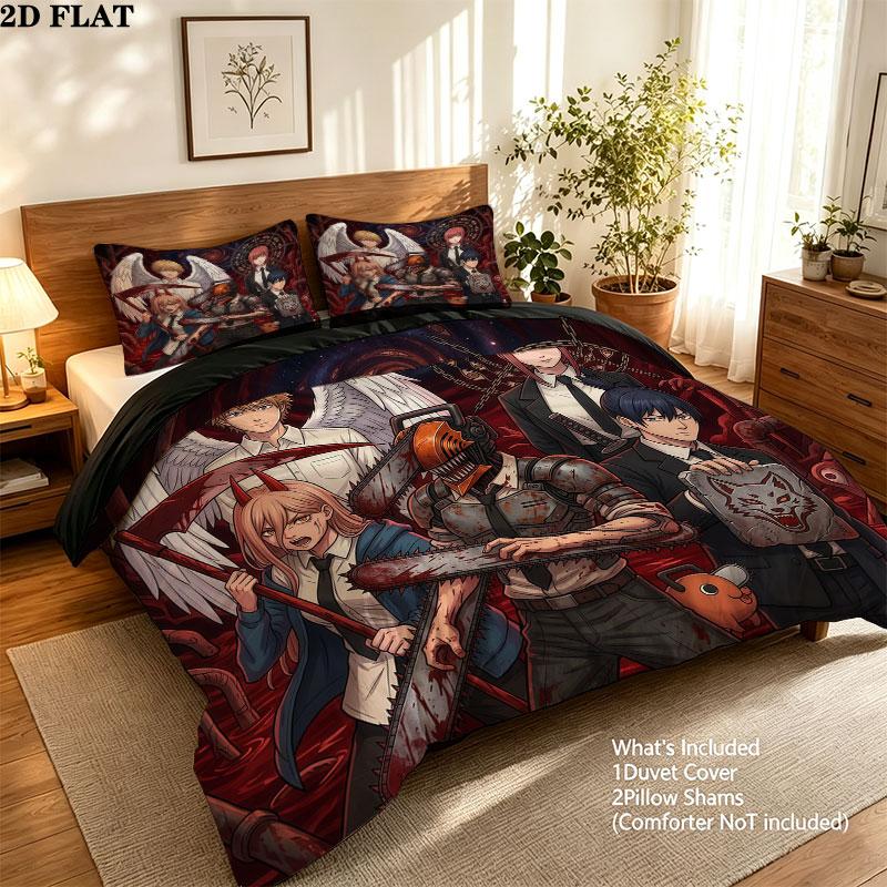 Chainsaw Man Pattern Bedding Quilt Set Quilt Cover Pillowcase Home Birthday Gift(1 * duvet cover + 2 * pillowcase, without core)