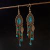 TopHanqi Womens Bohemia Ethnic Bronze Water Drop Earring Multicolor Stone Metal Leaf Pendant Long Tassel Earrings Indian Zircon