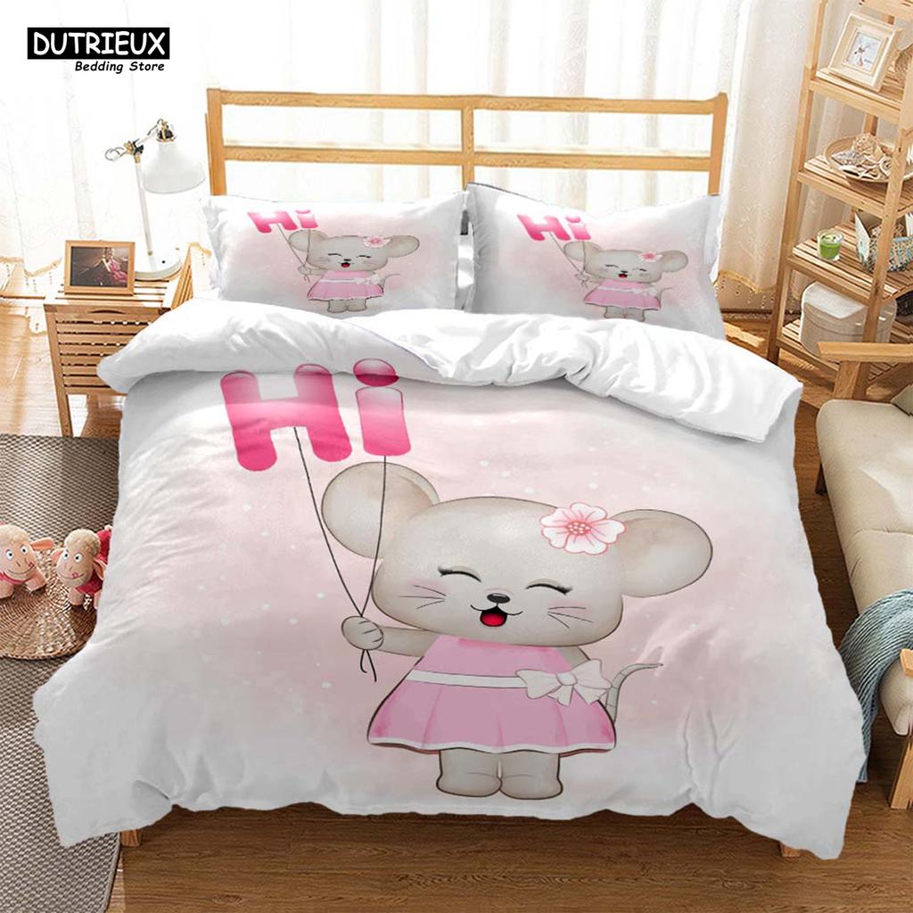 Милый мультяшный принт с мышкой, комплект из трех предметов, мягкий и удобный комплект постельного белья размера «king size», комплект постельного белья