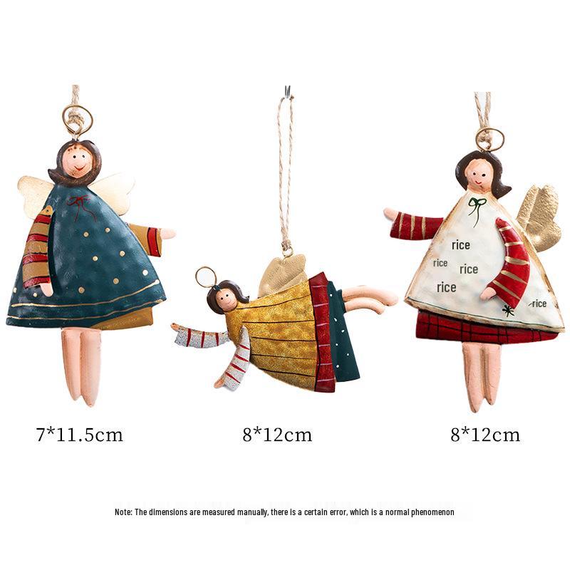 Винтажный Рождественский Набор Подвесок из Кованого Железа Ангел и Снеговик