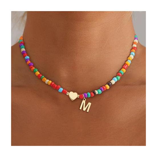 Колье-чокер с бусинами для женщин, разноцветное колье с бусинами, колье с подвеской-буквой, чокер с сердцем, подарок на день рождения для девочек, жены, девушки