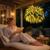 Artificial Fern for Garden Decoration Pre-Lit Ferns with Warm LED Lights, UV Resistant Faux Hanging Plants Christmas Party Decorative Outdoor