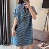 Plus-Size Women's Blue Denim T-Shirt Dress - Loose, Medium Long, Short-Sleeve, Summer Style.