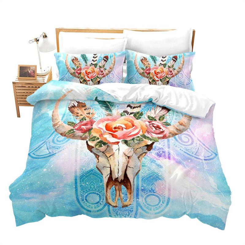 Комплект постельного белья с изображением животных из фермы, односпальный комплект постельного белья King Queen Bohemian Mandala из микрофибры с изображением оленя и быка, черепа коровы