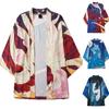 Men's Casual Loose Open Front 3/4 Sleeve Japanese Style Print Cover Up Cardigan