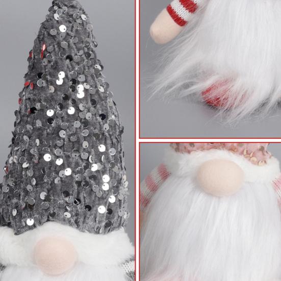 Light-Up Christmas Gnome Decoration Handmade Sequin Hat Faceless Dwarf Doll with Light Glowing Plush