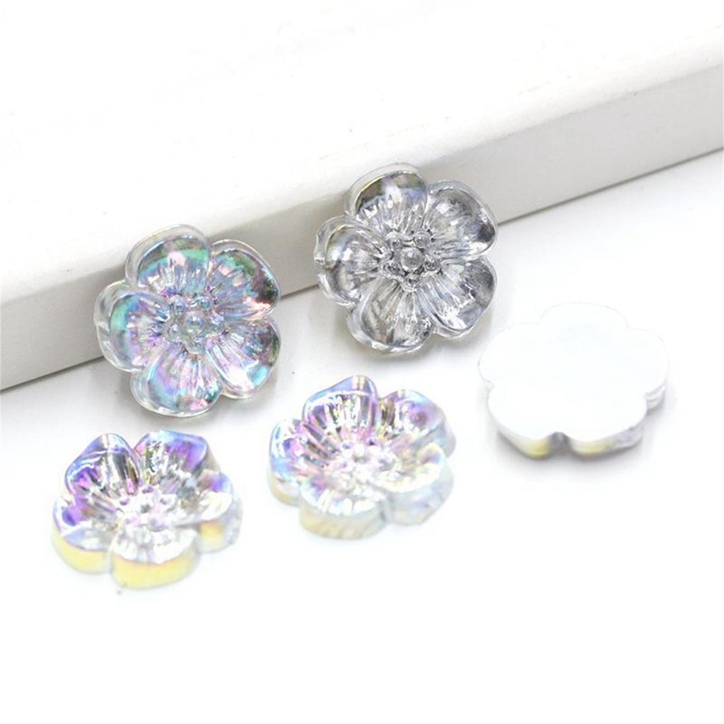 100pcs 15mm Flower Design Acrylic Rhinestone, Flat Back Art Beads Decorate DIY Rhinestone Applique Crystal Flower