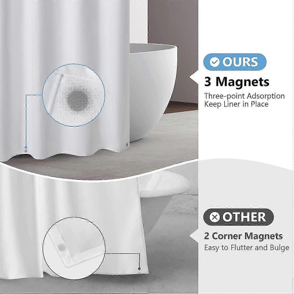 White Waterproof Fabric Shower Curtain Liner 71x72 with Magnets and RustResistant Grommets