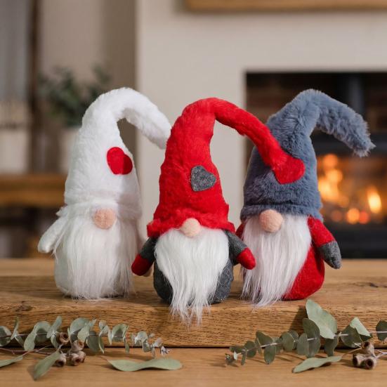 DIY Christmas Crafts Faceless Doll Ornament, Plush Gnome Decoration for Home, Xmas Fireplace Hanging Ornaments Figurine with Heart Cap, Ornament Party