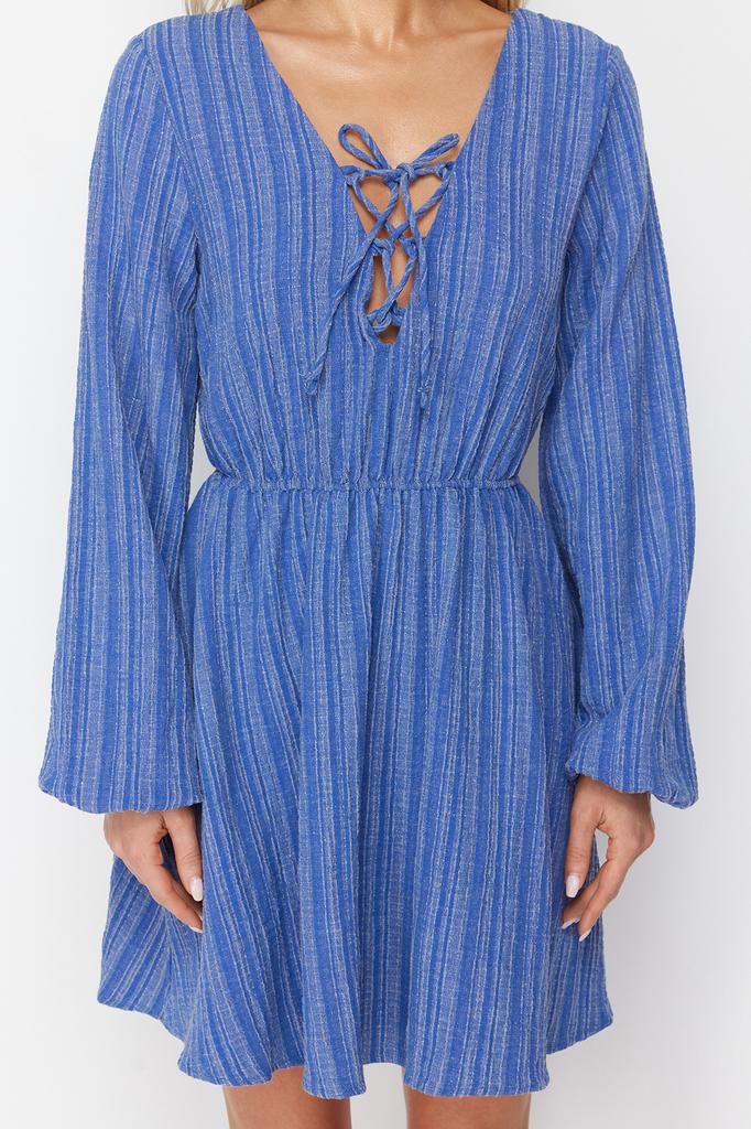 Women's Fashion New Dress Black Mini Woven Tie-Up Linen Blend Beach Dress