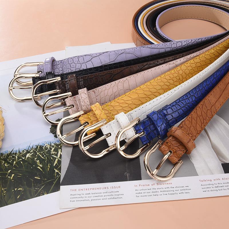 Простой женский ремень с пряжкой, легкий, роскошный, сумасшедший, декоративный, с рисунком из камня, цвет конфеты, тонкий женский ремень