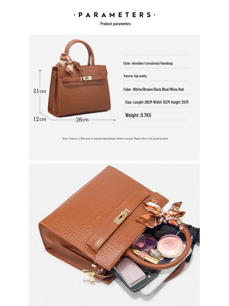 2025 High-End Crocodile Pattern Fashionable Large Capacity Shoulder and Crossbody Tote Handbag