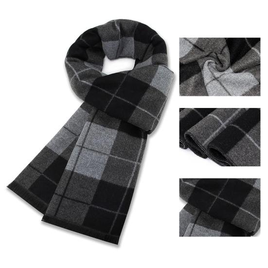 Men Scarf Plaid Print Winter Warm Thick Imitation Cashmere Long Scarf Medium Length Shawl Cold Weather Accessory
