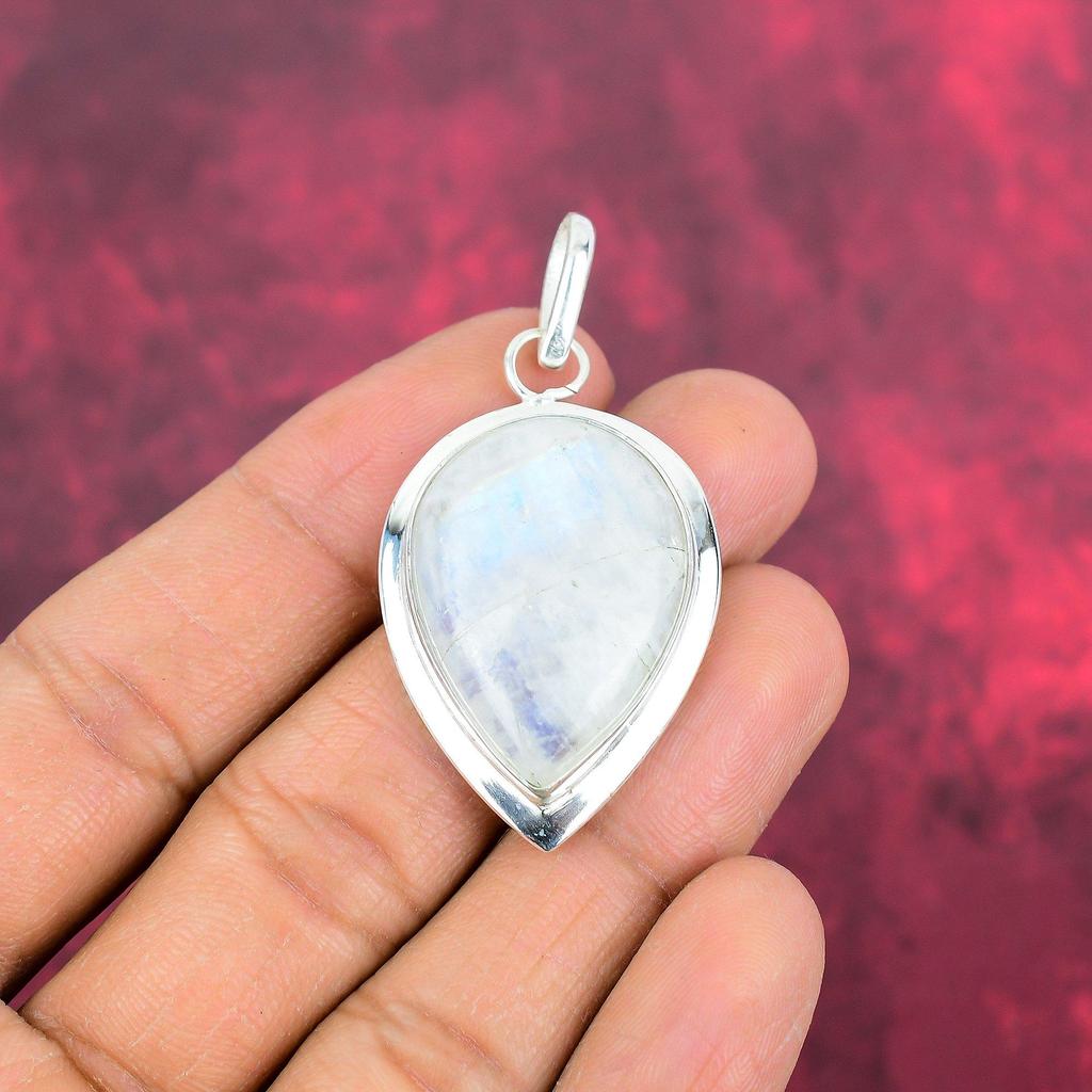 Ювелирные изделия из радужного лунного камня, подвеска из стерлингового серебра 925 пробы, красивая ювелирная подвеска ручной работы