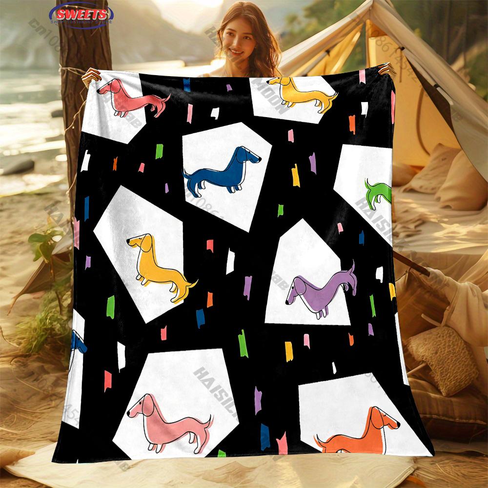 6 Styles Cute Dachshund Printed Blanket, Warm Christmas Birthday Gifts for Wife Kids Friends, Sofa Chairs Bed Office Available