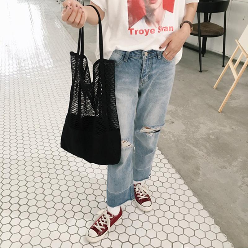 Mesh Hollow Out Tote Bag Women Trendy Women's Handbag Sandy Beach Shoulder Bag Large Capacity Canvas Shoping Girl Tote sac